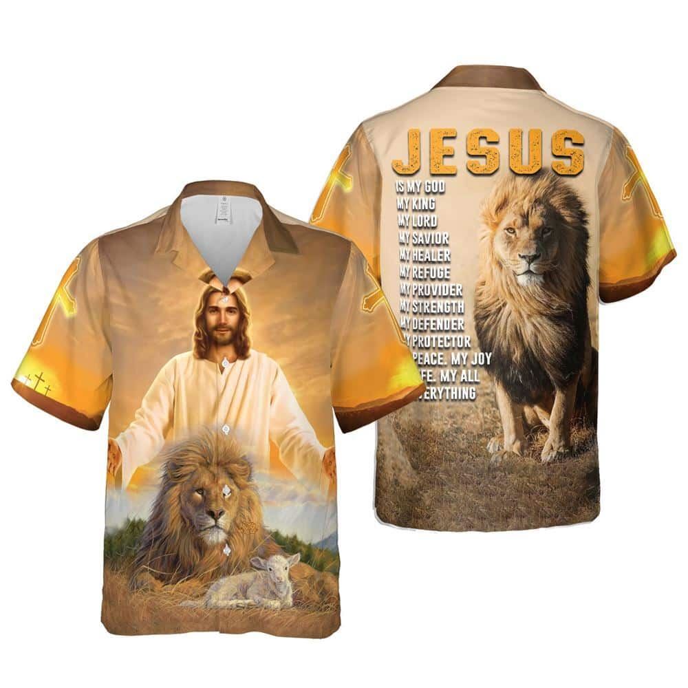 Jesus Is My God Religious Christian Lion Lamb Hawaiian Shirt For Men, Christian Hawaiian Shirt, Gift For Christian