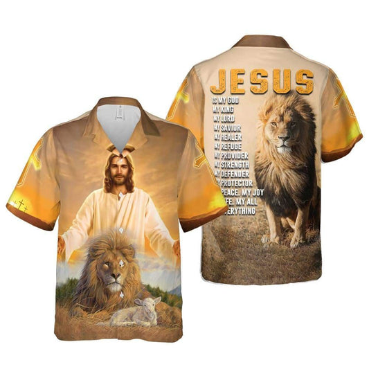 Jesus Is My God Religious Christian Lion Lamb Hawaiian Shirt For Men, Christian Hawaiian Shirt, Gift For Christian