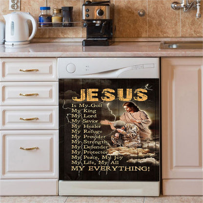 Jesus Is My God Soldier Thunder Dishwasher Cover, Jesus Portrait Dishwasher Stickers, Christian Kitchen Decor