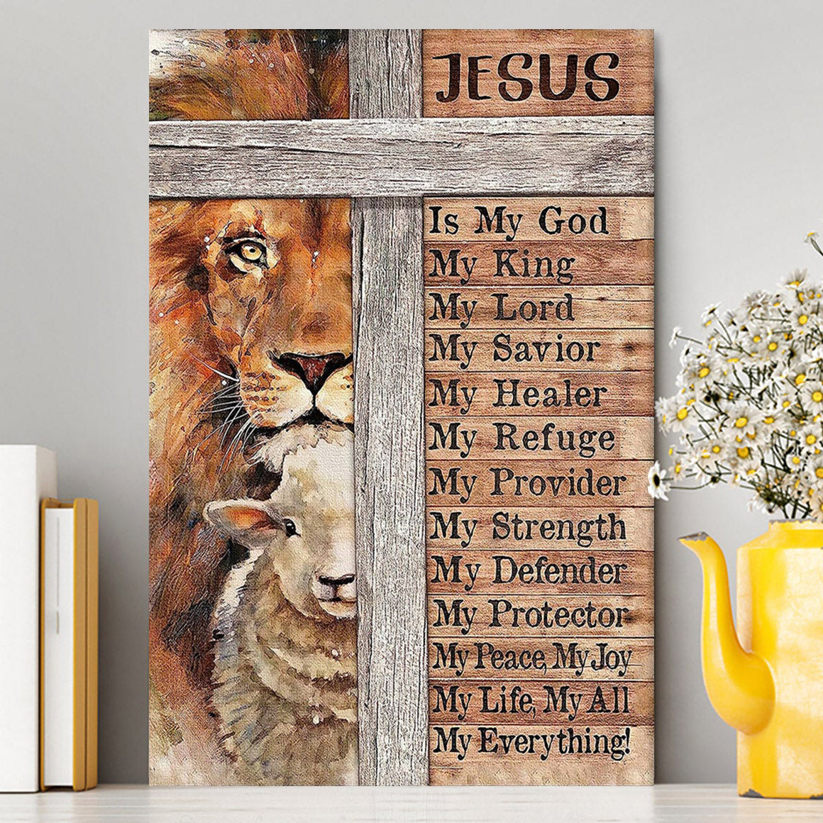 Jesus Is My King My God Lion Lamb Canvas Prints - Lion Canvas Art - Christian Inspirational Canvas