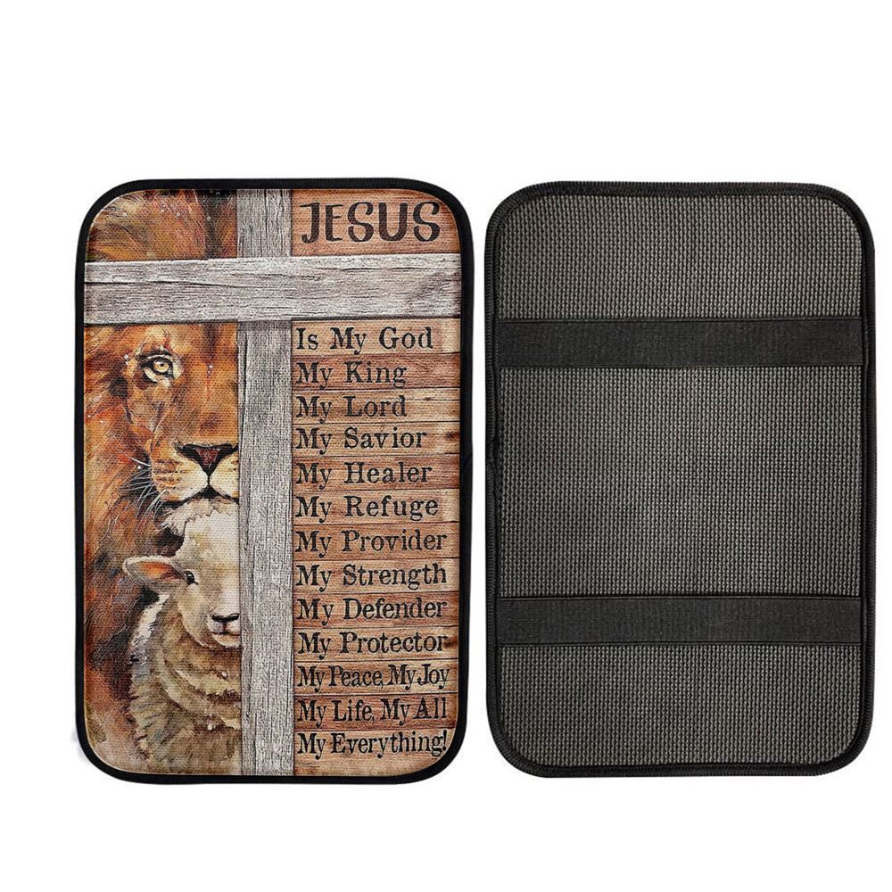 Jesus Is My King My God Lion Lamb Car Center Console Cover - Lion Car Center Console Cover, God Car Armrest Accessories