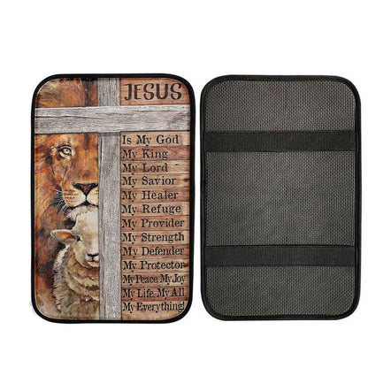 Jesus Is My King My God Lion Lamb Car Center Console Cover - Lion Car Center Console Cover, God Car Armrest Accessories