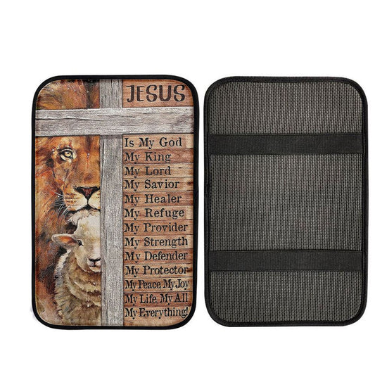 Jesus Is My King My God Lion Lamb Car Center Console Cover - Lion Car Center Console Cover, God Car Armrest Accessories