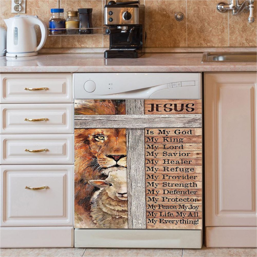 Jesus Is My King My God Lion Lamb Dishwasher Cover, Lion Dishwasher Stickers, Christian Inspirational Kitchen Decor