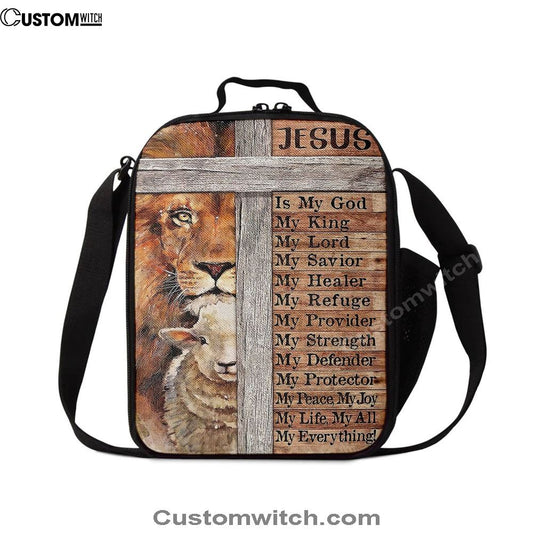 Jesus Is My King My God Lion Lamb Lunch Bag - Lion Lunch Bag, Christian Lunch Box For School, Picnic