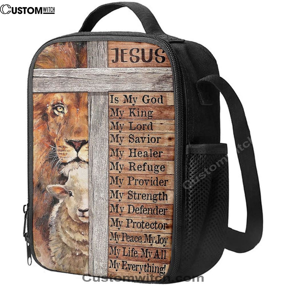 Jesus Is My King My God Lion Lamb Lunch Bag - Lion Lunch Bag, Christian Lunch Box For School, Picnic