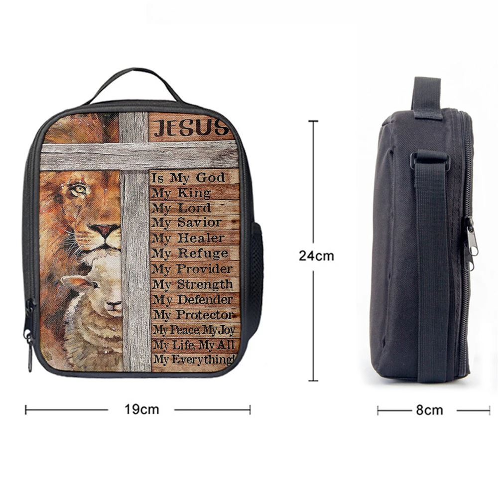 Jesus Is My King My God Lion Lamb Lunch Bag - Lion Lunch Bag, Christian Lunch Box For School, Picnic