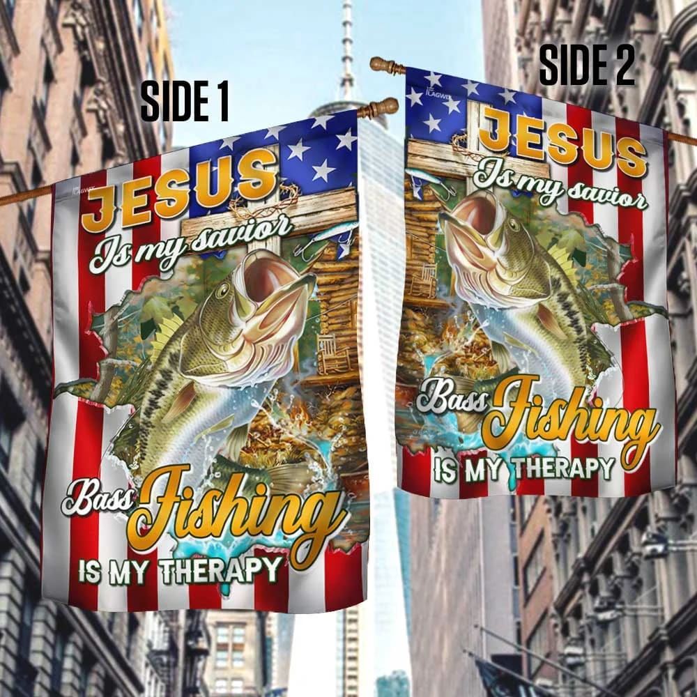 Jesus Is My Savior Bass Fishing Is My Therapy House Flag, Christian Flag, Christian Flag, Scripture Flag, Garden Banner