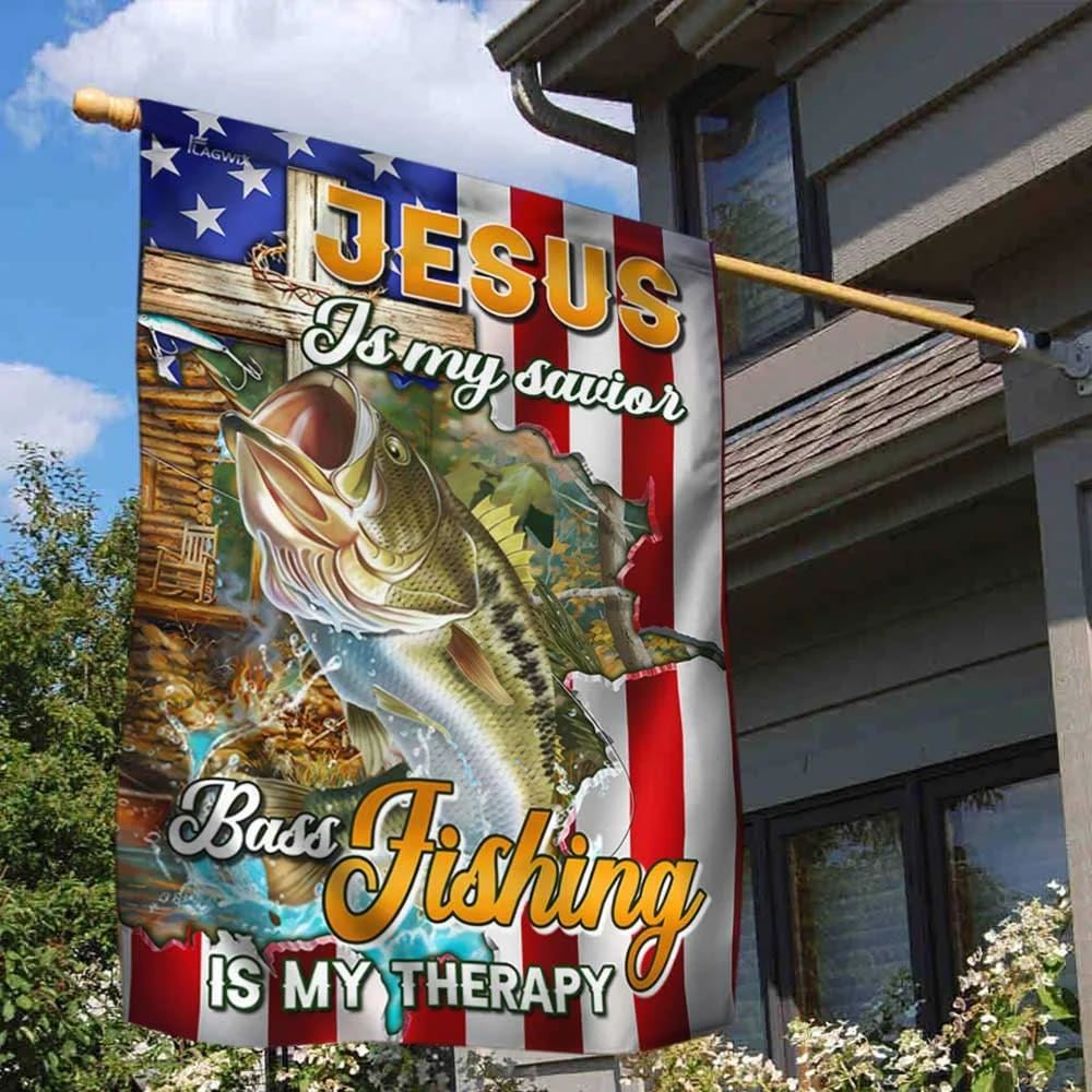 Jesus Is My Savior Bass Fishing Is My Therapy House Flag, Christian Flag, Christian Flag, Scripture Flag, Garden Banner