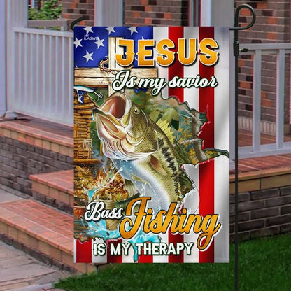 Jesus Is My Savior Bass Fishing Is My Therapy House Flag, Christian Flag, Christian Flag, Scripture Flag, Garden Banner