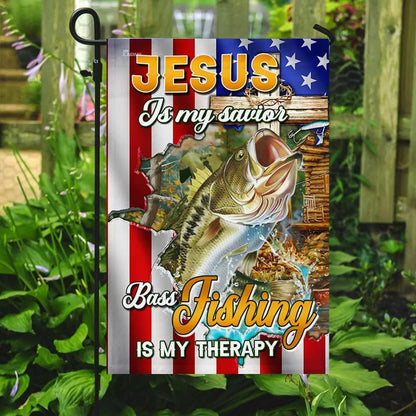 Jesus Is My Savior Bass Fishing Is My Therapy House Flag, Christian Flag, Christian Flag, Scripture Flag, Garden Banner