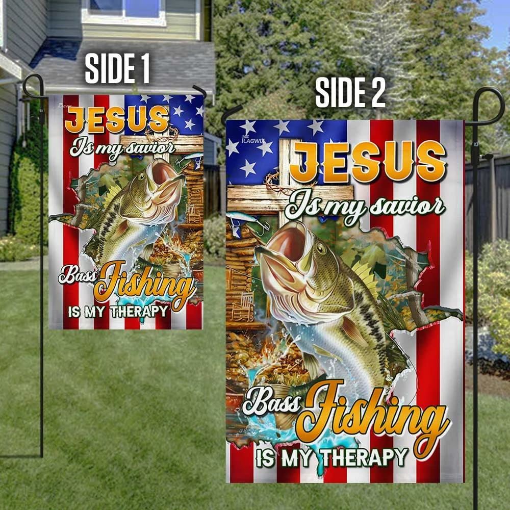Jesus Is My Savior Bass Fishing Is My Therapy House Flag, Christian Flag, Christian Flag, Scripture Flag, Garden Banner