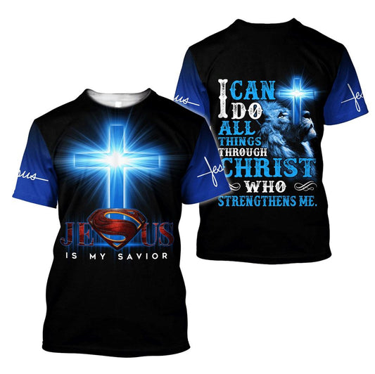 Jesus Is My Savior Blue Color Jesus All Over Print 3D T Shirt For Men And Women, Christian T-Shirt, Faith Shirt
