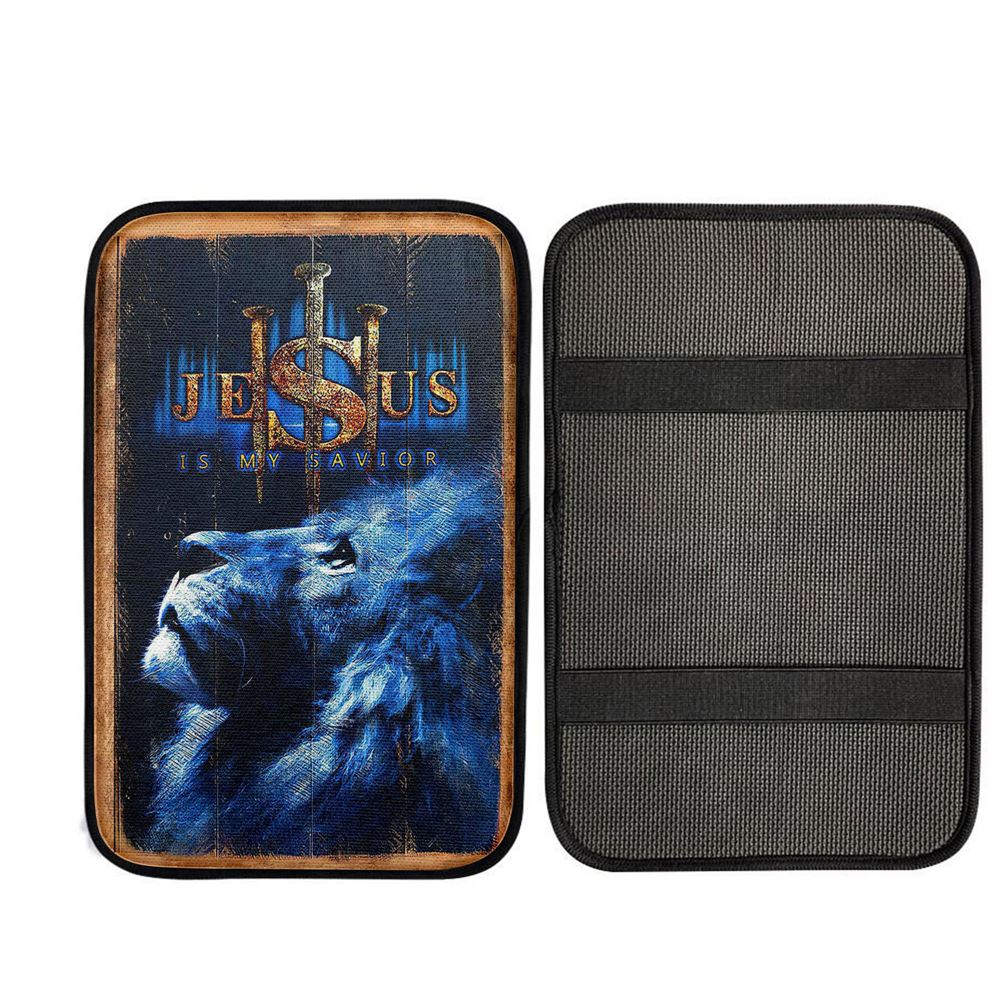 Jesus Is My Savior Blue Lion Car Center Console Cover, God Car Armrest Accessories