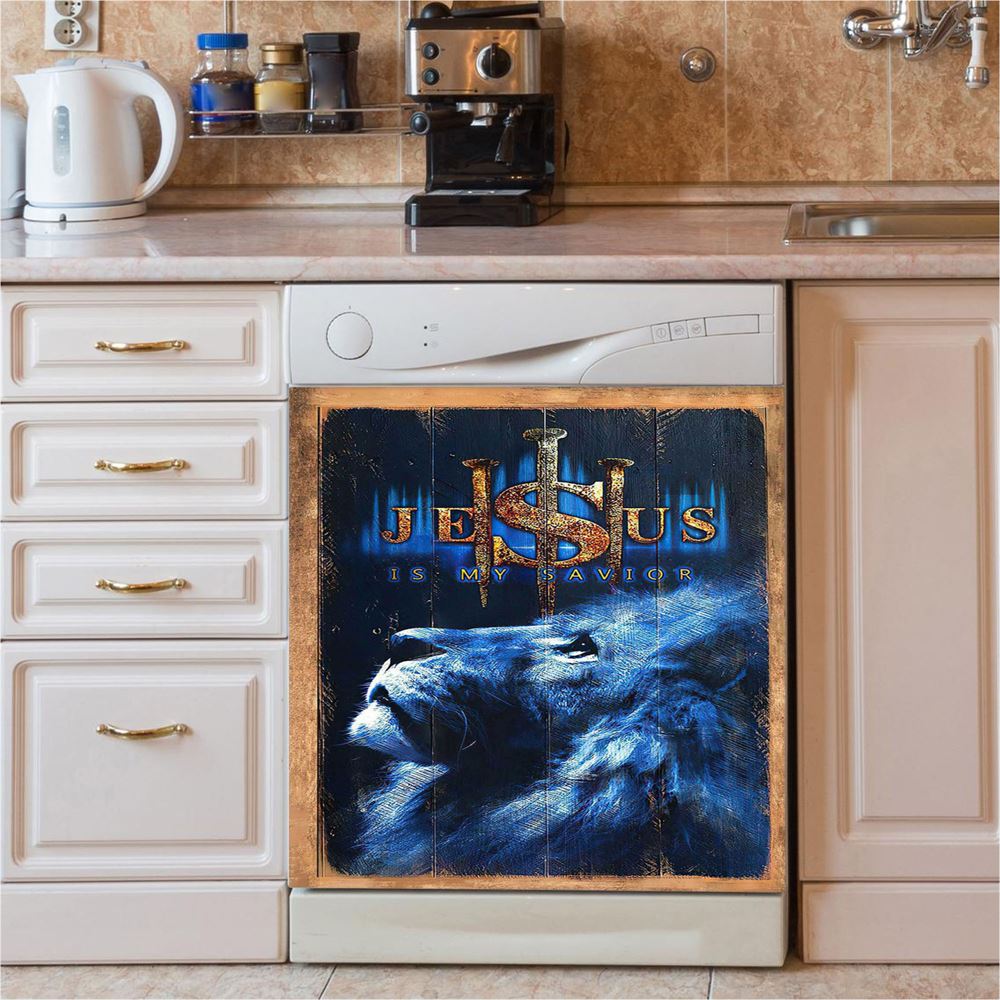 Jesus Is My Savior Blue Lion Dishwasher Cover, Christian Dishwasher Stickers, Bible Verse Kitchen Decor