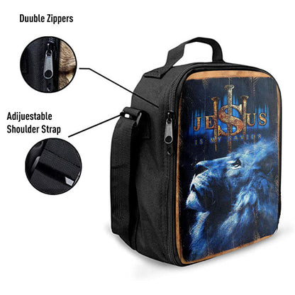 Jesus Is My Savior Blue Lion Lunch Bag, Christian Lunch Box For School, Picnic