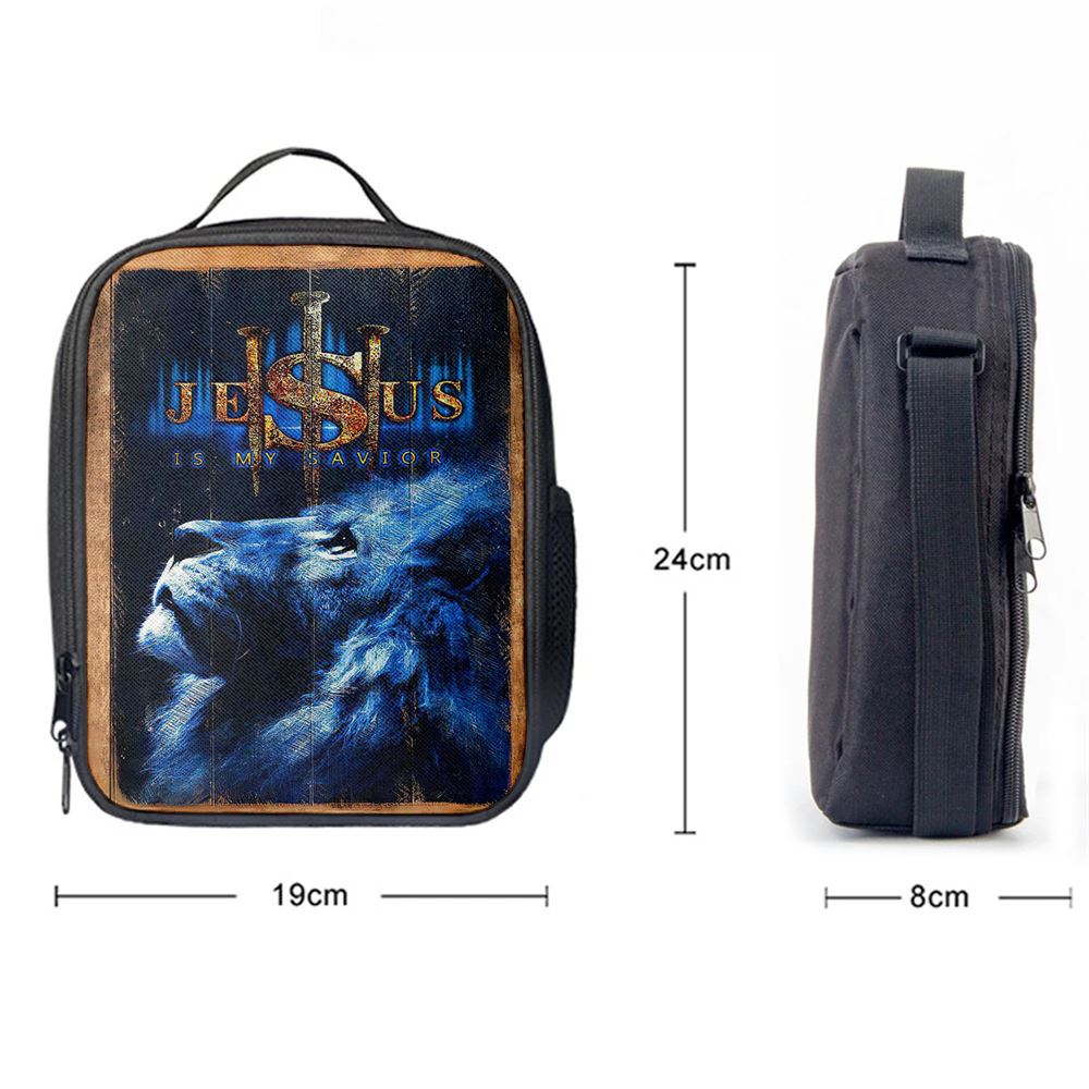 Jesus Is My Savior Blue Lion Lunch Bag, Christian Lunch Box For School, Picnic