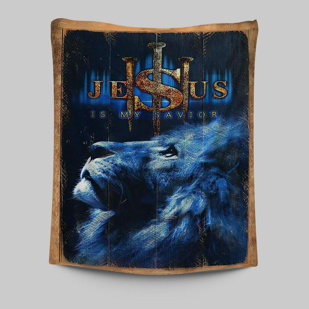 Jesus Is My Savior Blue Lion Tapestry Art - Christian Art - Bible Verse Wall Art - Religious Home Decor