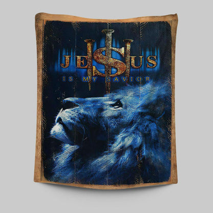Jesus Is My Savior Blue Lion Tapestry Art - Christian Art - Bible Verse Wall Art - Religious Home Decor