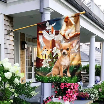 Jesus Is My Savior Chihuahua Is My Therapy Dog And Jesus Chihuahua House Flag, Christian Flag, Christian Flag, Scripture Flag, Garden Banner
