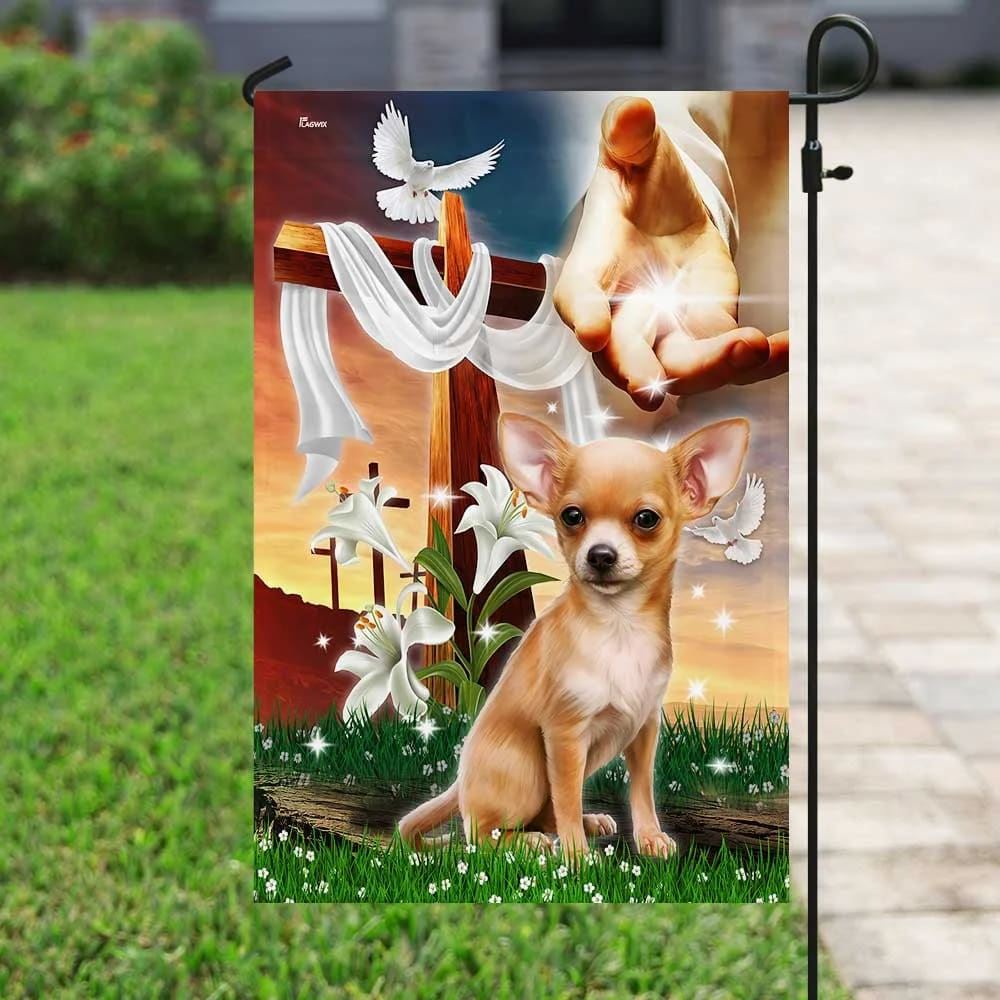 Jesus Is My Savior Chihuahua Is My Therapy Dog And Jesus Chihuahua House Flag, Christian Flag, Christian Flag, Scripture Flag, Garden Banner