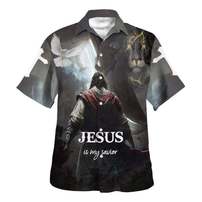 Jesus Is My Savior Christ Jesus And The Lion Christian Hawaiian Shirt For Men, Christian Hawaiian Shirt, Gift For Christian