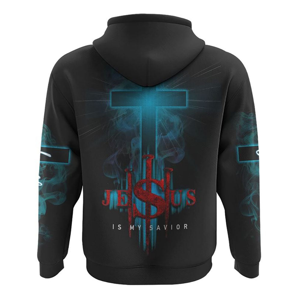 Jesus Is My Savior Cross Light Smoke All Over Print 3D Hoodie, Christian Hoodie, Christian Sweatshirt, Bible Verse Shirt