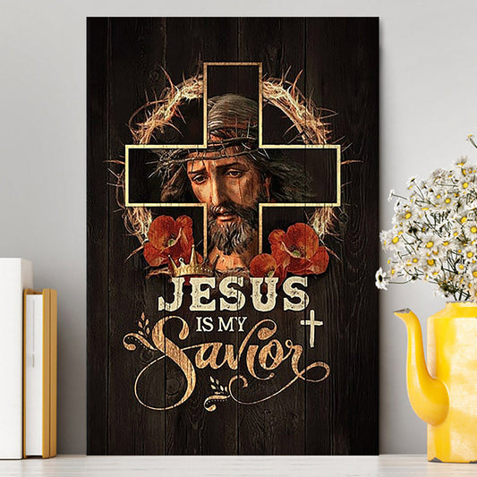Jesus Is My Savior Crown Of Thorns Red Flowers Canvas Art - Christian Art - Bible Verse Wall Art - Religious Home Decor
