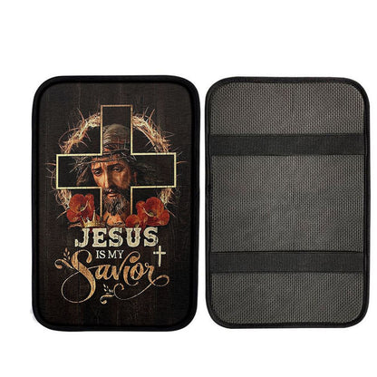 Jesus Is My Savior Crown Of Thorns Red Flowers Car Center Console Cover, God Car Armrest Accessories