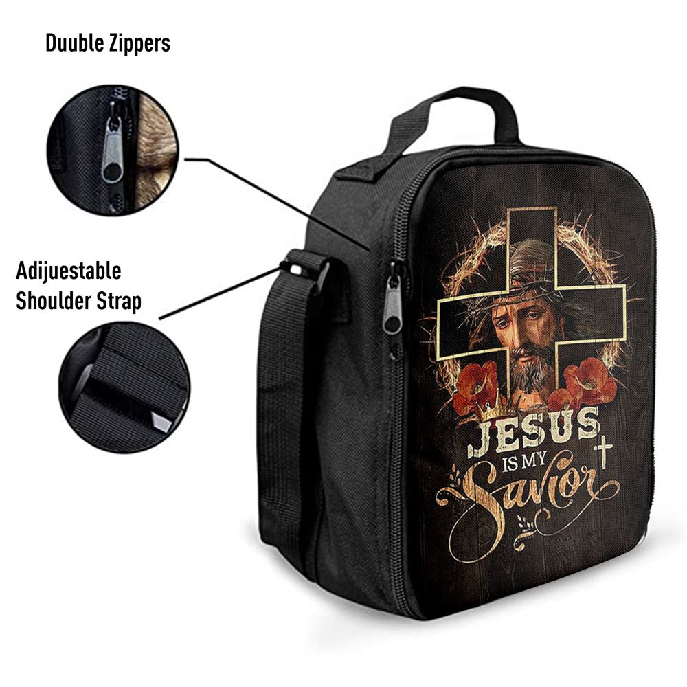 Jesus Is My Savior Crown Of Thorns Red Flowers Lunch Bag, Christian Lunch Box For School, Picnic