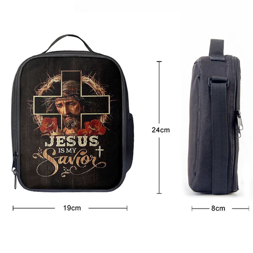 Jesus Is My Savior Crown Of Thorns Red Flowers Lunch Bag, Christian Lunch Box For School, Picnic