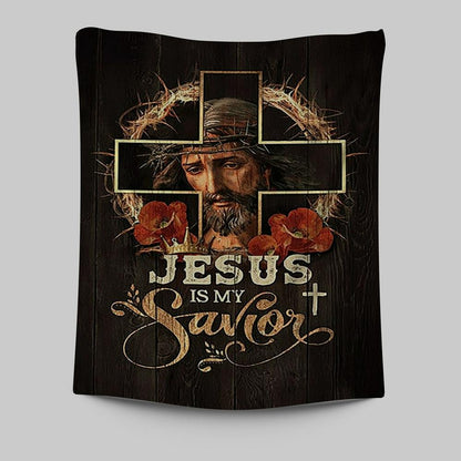 Jesus Is My Savior Crown Of Thorns Red Flowers Tapestry Art - Christian Art - Bible Verse Wall Art - Religious Home Decor