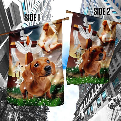 Jesus Is My Savior Dachshund Is My Therapy House Flag, Christian Flag, Christian Flag, Scripture Flag, Garden Banner