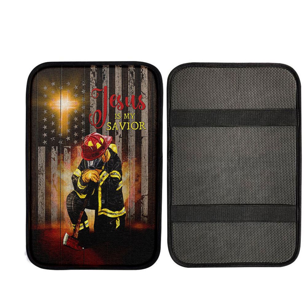 Jesus Is My Savior Firefighter Fireman Car Center Console Cover, God Car Armrest Accessories