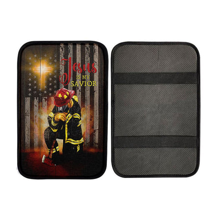 Jesus Is My Savior Firefighter Fireman Car Center Console Cover, God Car Armrest Accessories