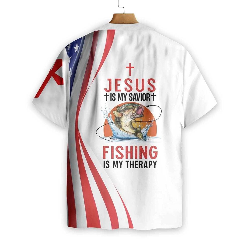 Jesus Is My Savior Fishing Is My Therapy Hawaiian Shirt For Men, Christian Hawaiian Shirt, Gift For Christian
