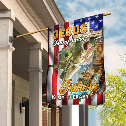 Jesus Is My Savior Fishing Is My Therapy House Flag, Christian Flag, Christian Flag, Scripture Flag, Garden Banner