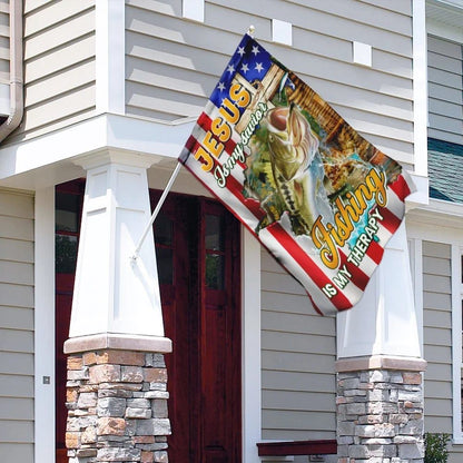 Jesus Is My Savior Fishing Is My Therapy House Flag, Christian Flag, Christian Flag, Scripture Flag, Garden Banner