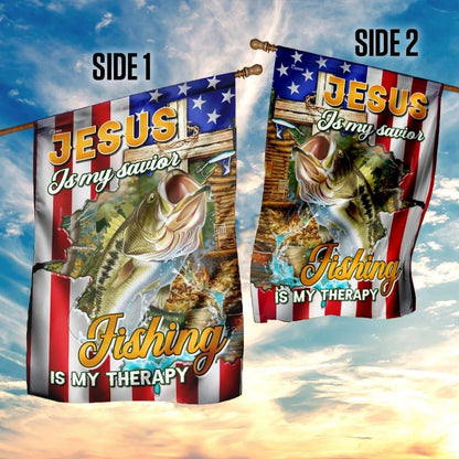 Jesus Is My Savior Fishing Is My Therapy House Flag, Christian Flag, Christian Flag, Scripture Flag, Garden Banner