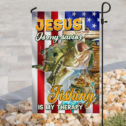 Jesus Is My Savior Fishing Is My Therapy House Flag, Christian Flag, Christian Flag, Scripture Flag, Garden Banner
