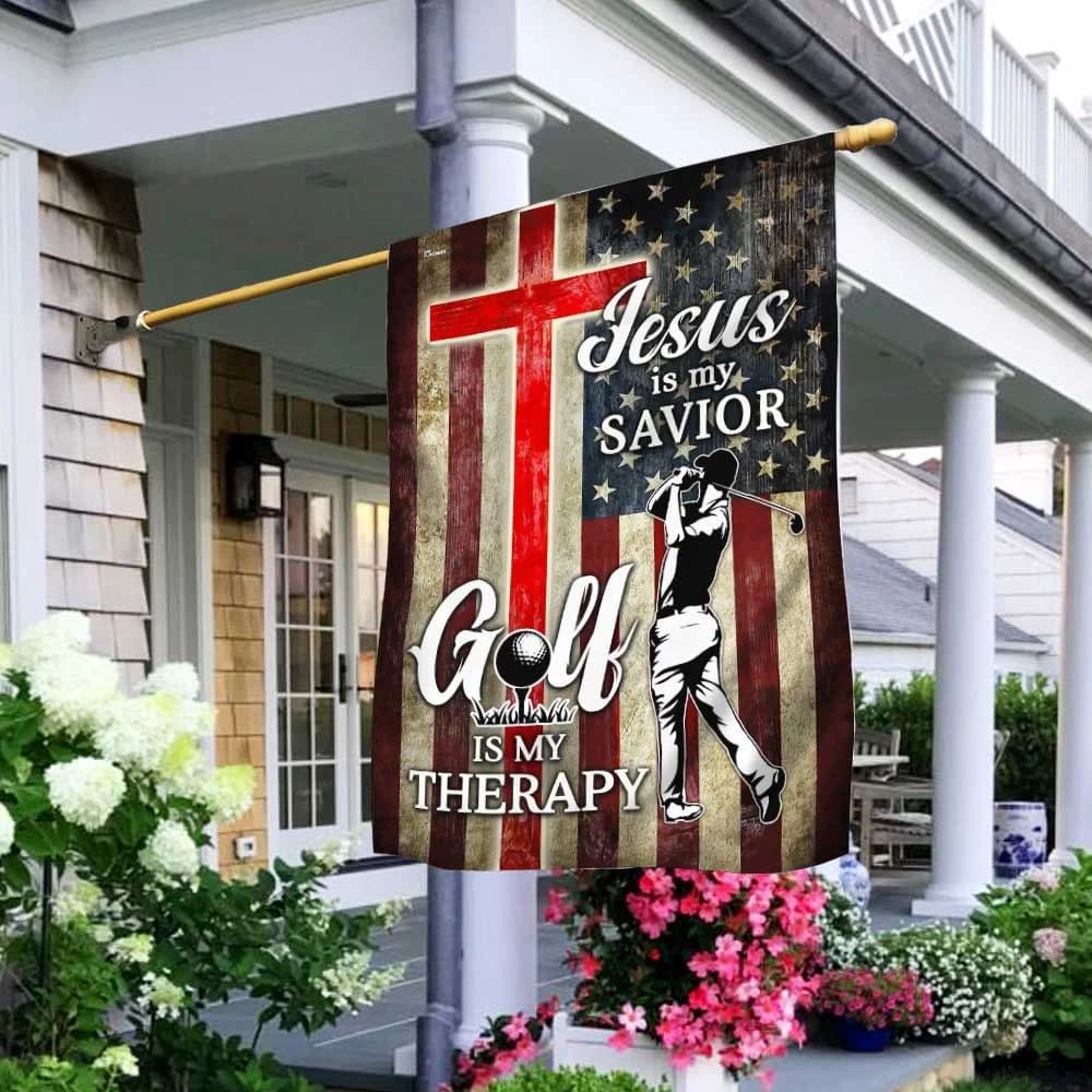 Jesus Is My Savior Golf Is My Therapy House Flag, Christian Flag, Christian Flag, Scripture Flag, Garden Banner