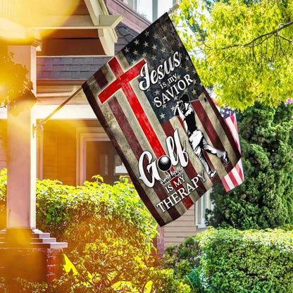Jesus Is My Savior Golf Is My Therapy House Flag, Christian Flag, Christian Flag, Scripture Flag, Garden Banner