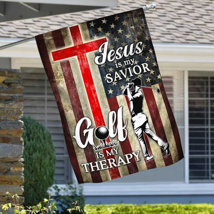 Jesus Is My Savior Golf Is My Therapy House Flag, Christian Flag, Christian Flag, Scripture Flag, Garden Banner