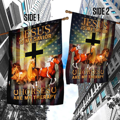 Jesus Is My Savior Horses Are My Therapy House Flags, Christian Flag, Scripture Flag, Garden Banner