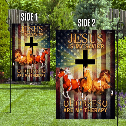 Jesus Is My Savior Horses Are My Therapy House Flags, Christian Flag, Scripture Flag, Garden Banner