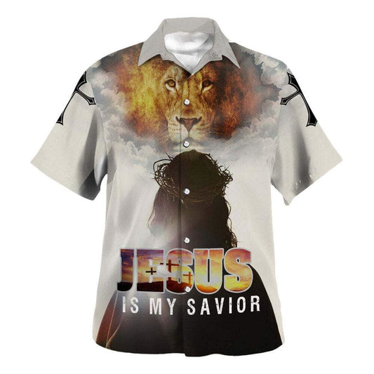Jesus Is My Savior Jesus And The King Lion Christian Hawaiian Shirt For Men, Christian Hawaiian Shirt, Gift For Christian