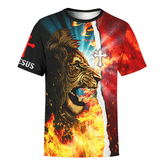 Jesus Is My Savior Jesus Lion Fire All Over Print 3D T Shirt For Men And Women, Christian T-Shirt, Faith Shirt