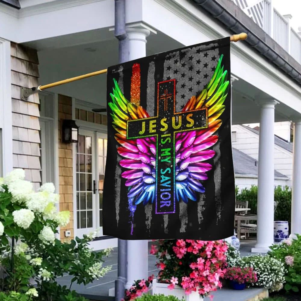 Jesus Is My Savior LGBT Wing House Flag, Christian Flag, Christian Flag, Scripture Flag, Garden Banner