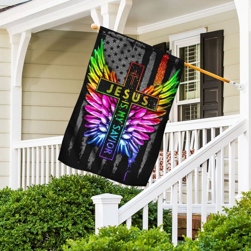 Jesus Is My Savior LGBT Wing House Flag, Christian Flag, Christian Flag, Scripture Flag, Garden Banner