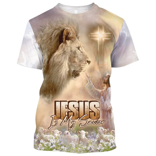 Jesus Is My Savior Lion And Cross All Over Print 3D T Shirt For Men And Women, Christian T-Shirt, Faith Shirt